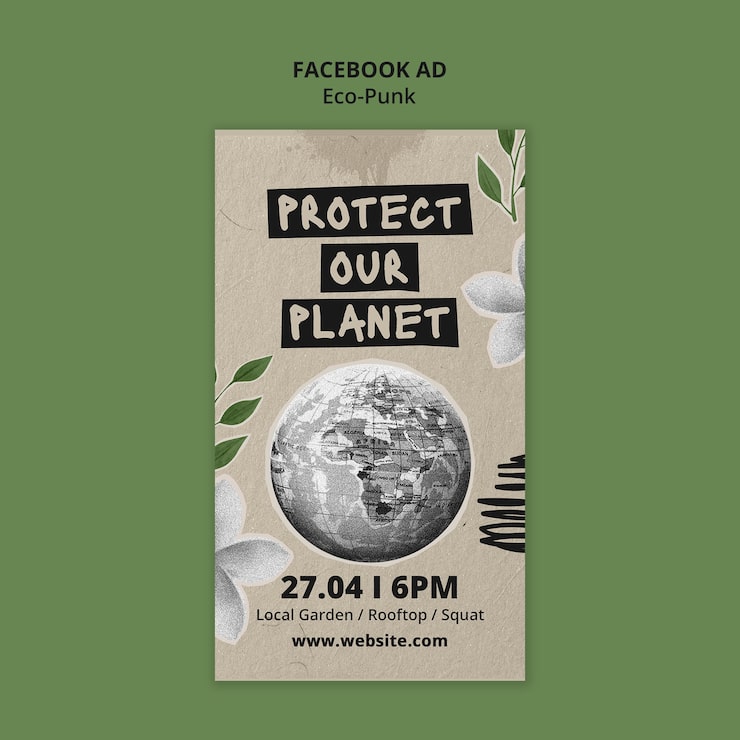PSD Gratis lindungi planet kita template iklan facebook eco-punk
