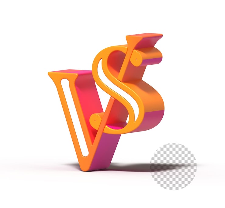 PSD Gratis logo huruf perusahaan render 3d tanda vs versus