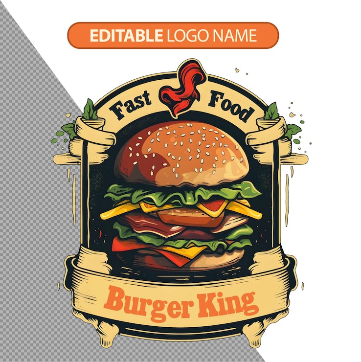 PSD Gratis logo lambang burger makanan cepat saji