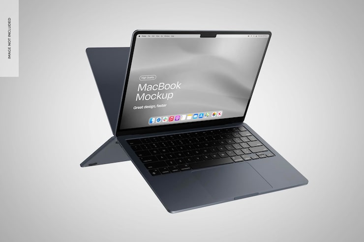 PSD gratuito macbook mockup flotante (en inglés)