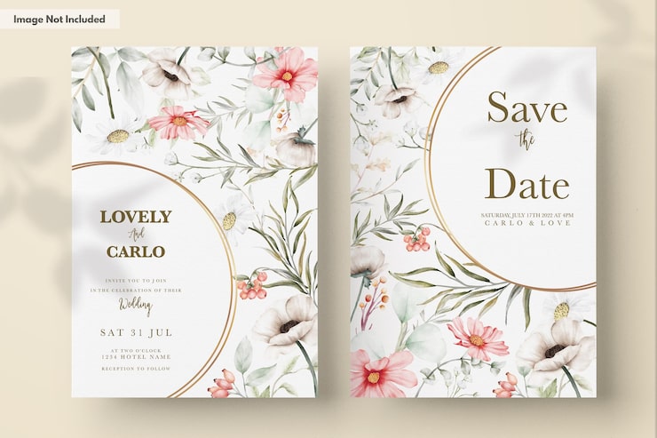 PSD gratuito mano elegante dibujo invitación de boda acuarela diseño floral