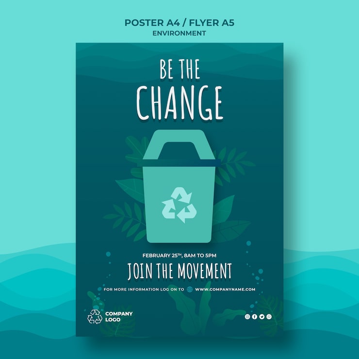 PSD gratuito mantenga la plantilla de póster limpio del océano con signo de reciclaje