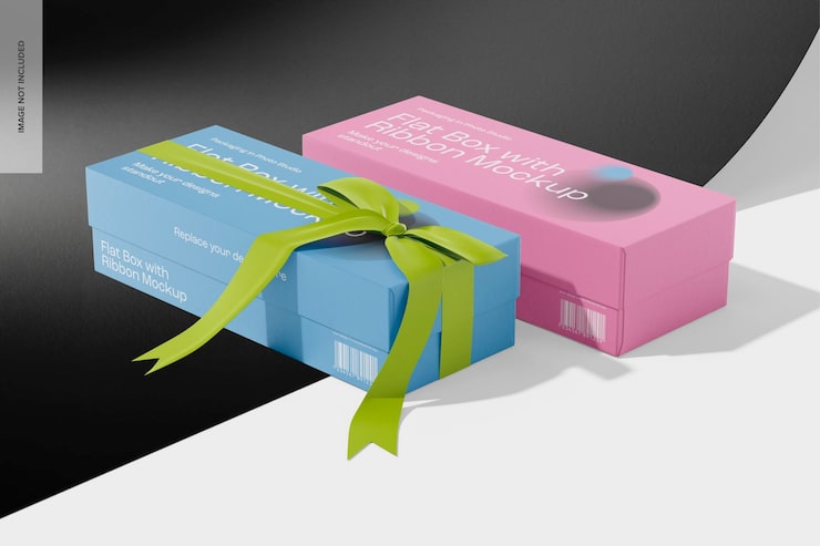 PSD gratuito maqueta de cajas planas con cinta, vista derecha