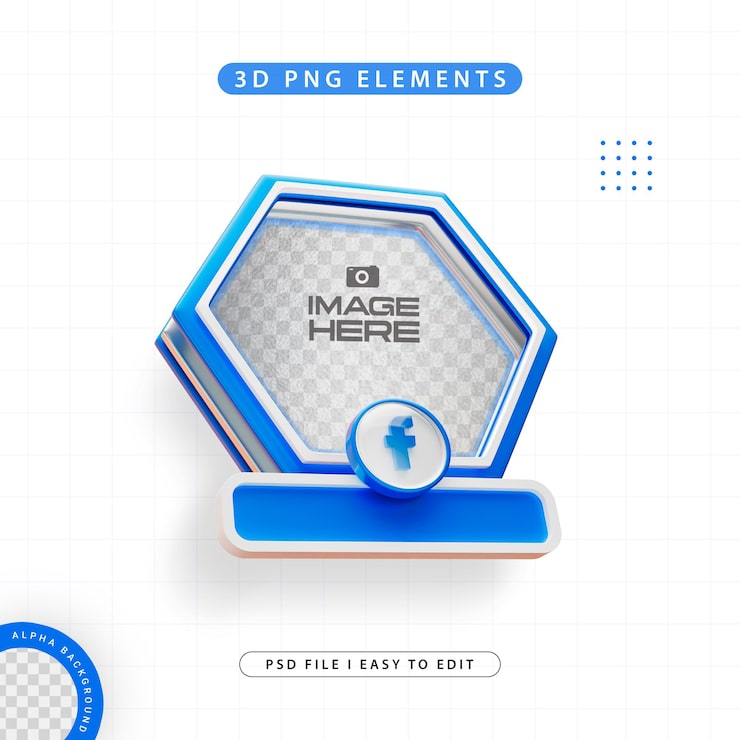 PSD gratuito el marco 3d del perfil hexagonal para facebook en las redes sociales aislado