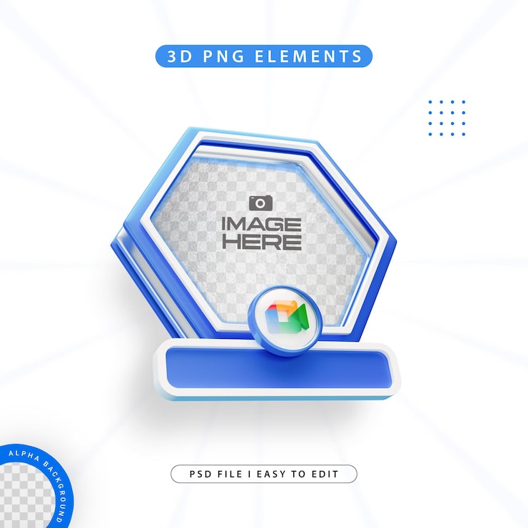 PSD gratuito el marco 3d del perfil hexagonal para google meet en las redes sociales está aislado