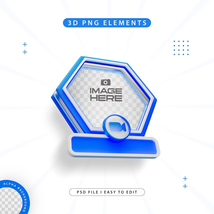 PSD gratuito el marco 3d del perfil hexagonal para el zoom en las redes sociales aislado