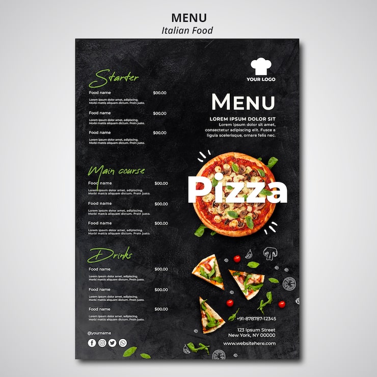 PSD gratuito menú para restaurante de comida tradicional italiana.