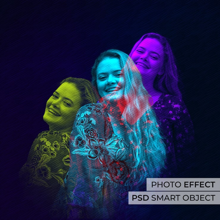 Gratis PSD middelgrote vrouw poseert met een drievoudig kleureffect.