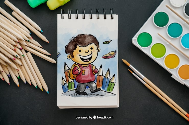 PSD gratuito mockup creativo de vuelta al cole con libreta