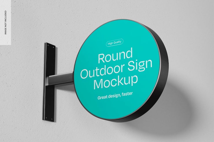 PSD gratuito mockup de un letrero redondo al aire libre