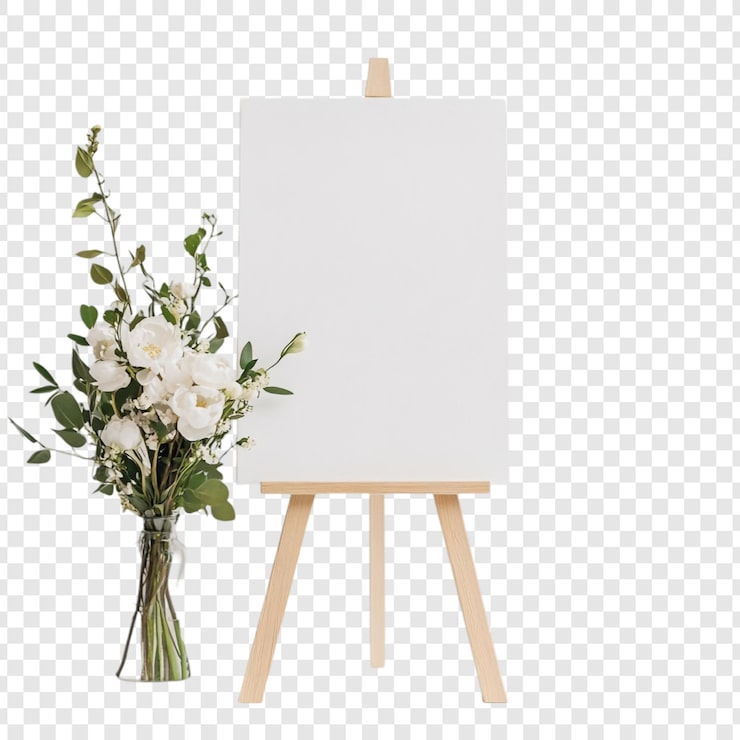 PSD gratuito mockup de lienzo en blanco con flores blancas