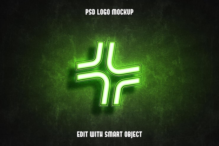 PSD Gratis mockup logo neon hijau 3d