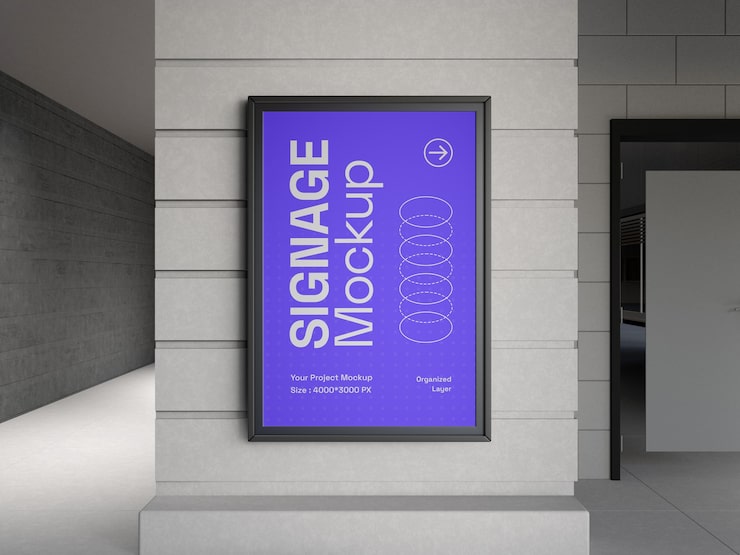 PSD gratuito mockup de señalización en paredes interiores