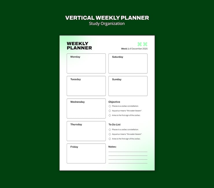 PSD gratuito modello di agenda settimanale verticale per l'organizzazione dello studio