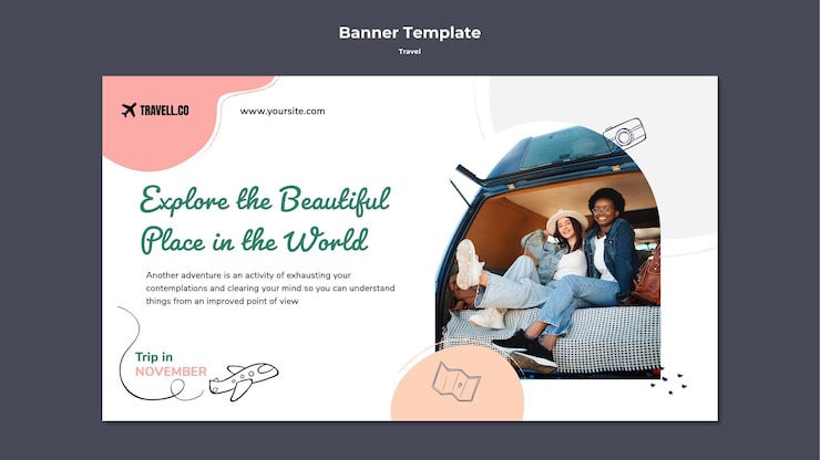PSD gratuito modello di banner design viaggio design piatto