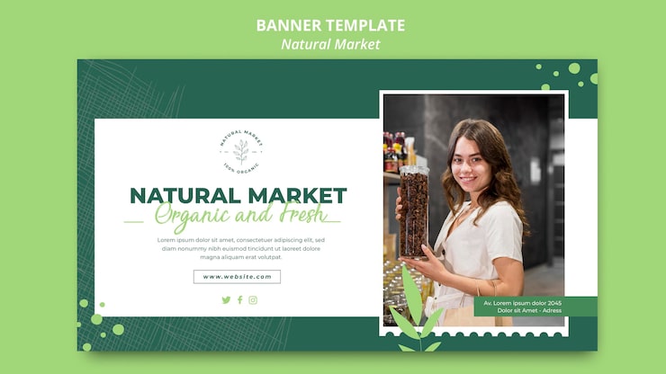 PSD gratuito modello di banner di concetto di mercato naturale