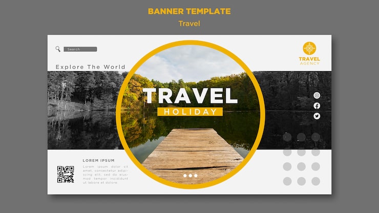 PSD gratuito modello di banner di viaggio orizzontale con paesaggio naturale