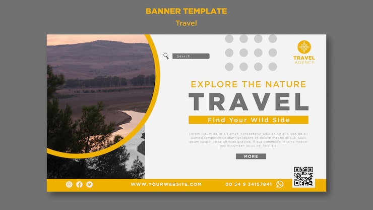 PSD gratuito modello di banner di viaggio orizzontale con paesaggio naturale
