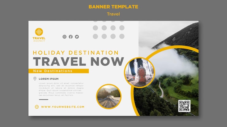 PSD gratuito modello di banner di viaggio orizzontale con paesaggio naturale