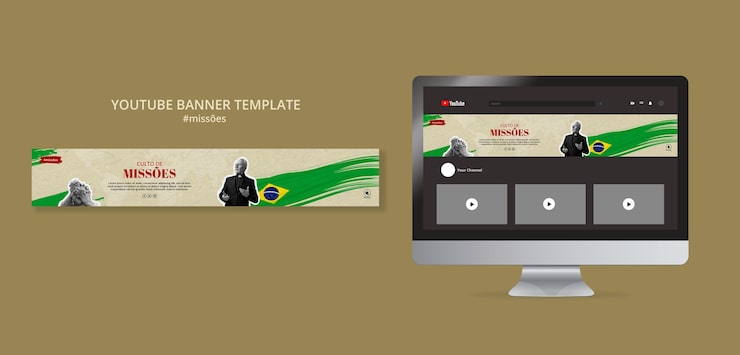PSD gratuito modello di banner di youtube del servizio di missione