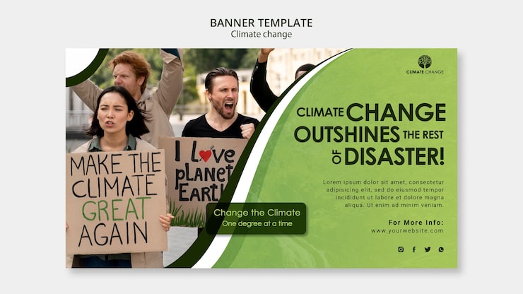 PSD gratuito modello di banner orizzontale di protesta contro il cambiamento climatico
