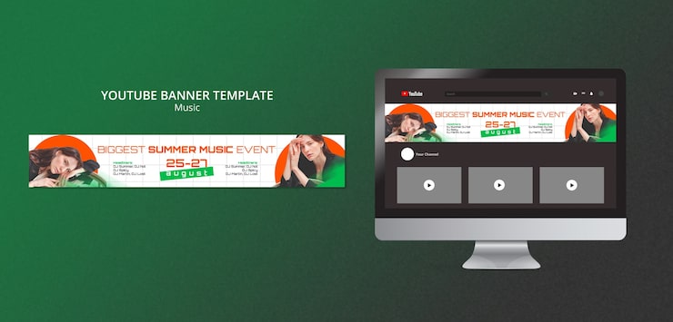 PSD gratuito modello di banner youtube del festival musicale