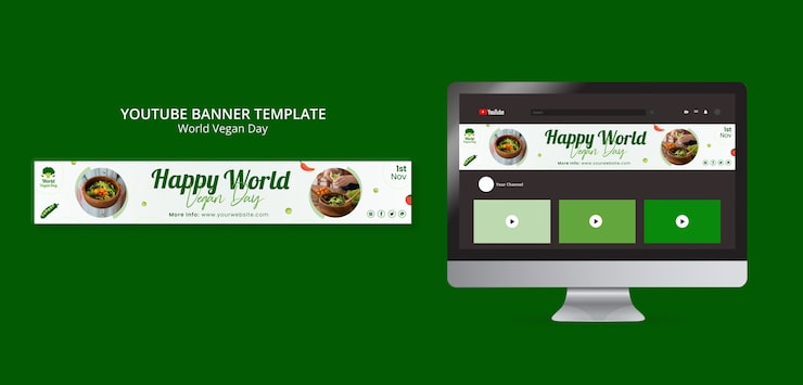 PSD gratuito modello di banner youtube della giornata mondiale dei vegani