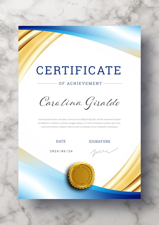 PSD gratuito modello di certificato elegante con onde di gradiente astratte