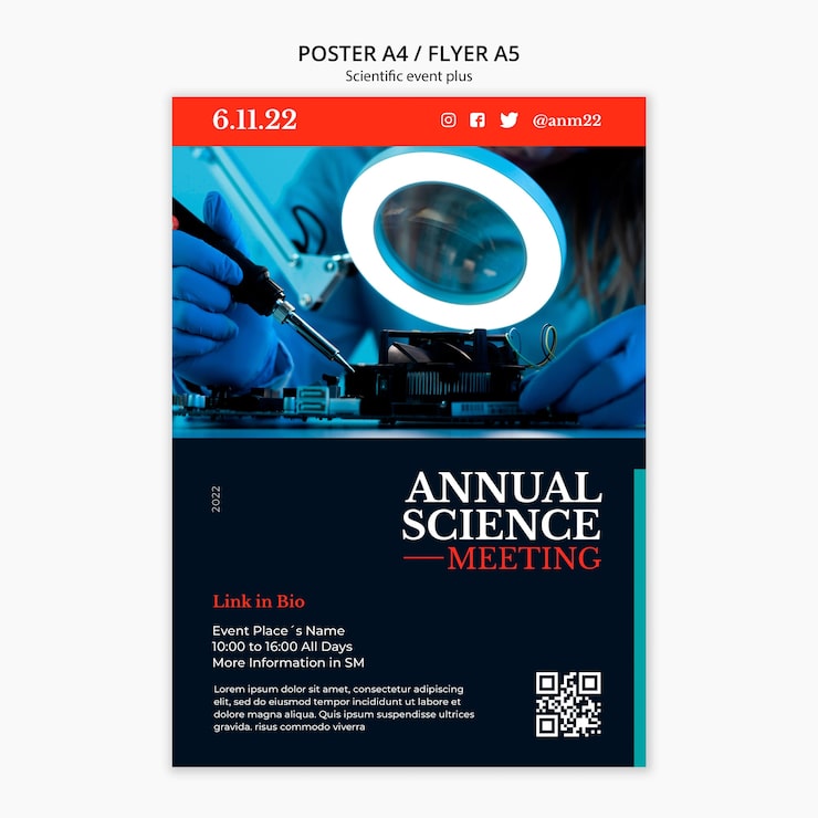 PSD gratuito modello di evento scientifico annuale di design piatto