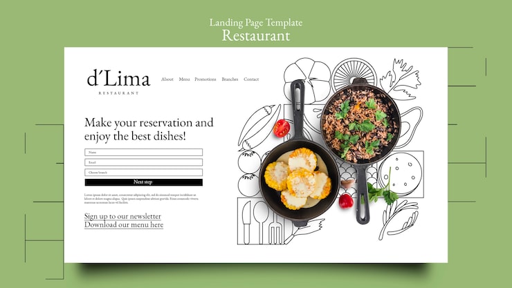 PSD gratuito modello di pagina di destinazione del ristorante di cibo delizioso