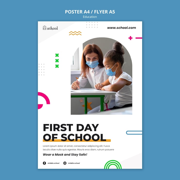 PSD gratuito modello di poster del primo giorno di scuola