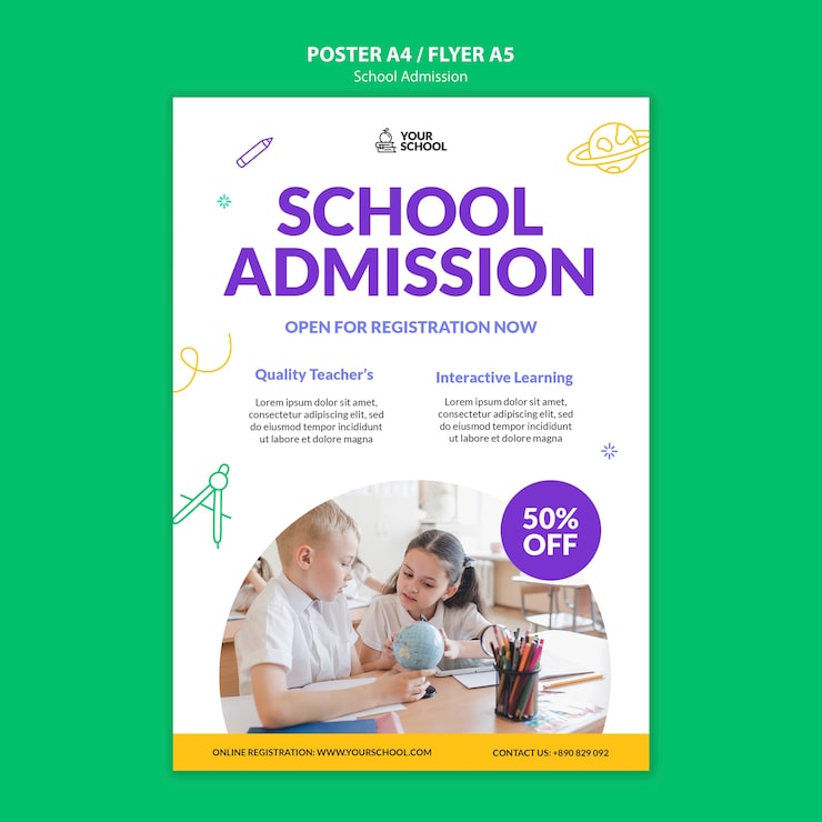 PSD gratuito modello di poster di ammissione alla scuola disegnato a mano