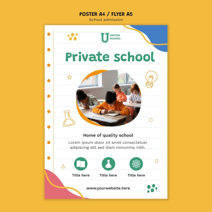 PSD gratuito modello di poster di ammissione alla scuola disegnato a mano