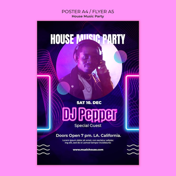 PSD gratuito modello di poster per feste di musica house