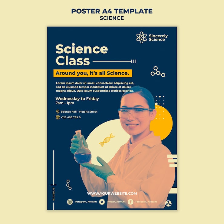 PSD gratuito modello di poster per lezione di scienze