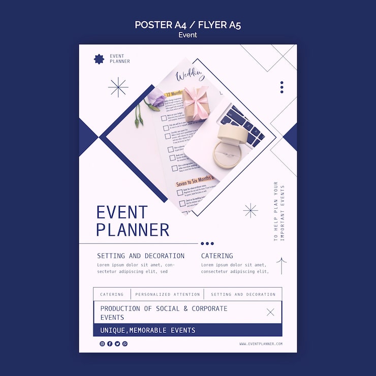PSD gratuito modello di poster verticale per la pianificazione di eventi sociali e aziendali