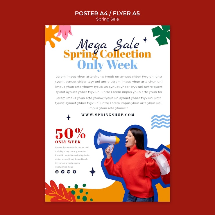PSD gratuito modello di poster verticale per la vendita primaverile con fiori