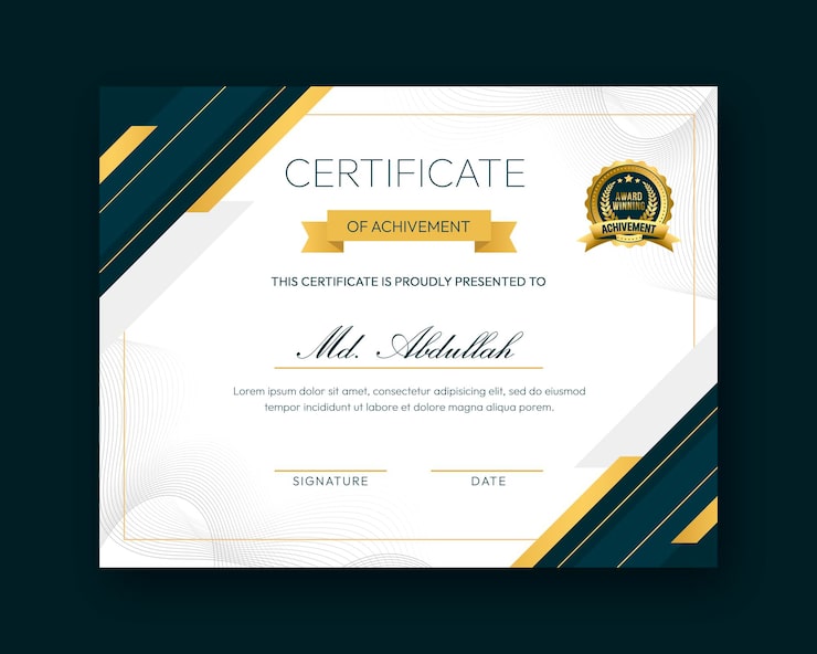 PSD gratuito modello di progettazione certificato moderno, creativo ed elegante