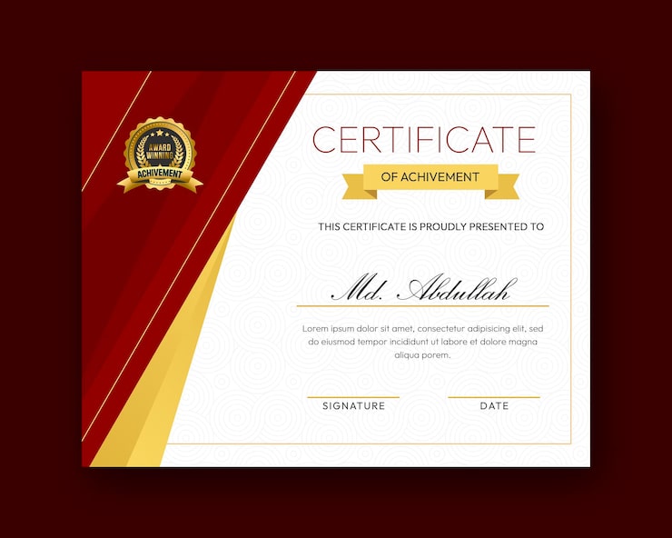 PSD gratuito modello di progettazione certificato moderno, creativo ed elegante