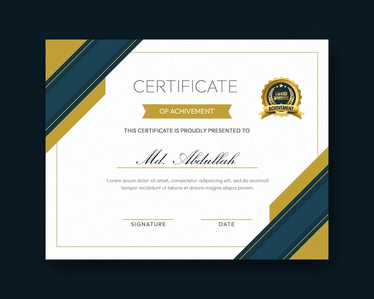 PSD gratuito modello di progettazione certificato moderno, creativo ed elegante