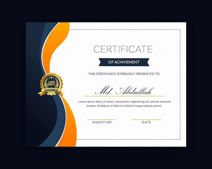 PSD gratuito modello di progettazione certificato moderno, creativo ed elegante