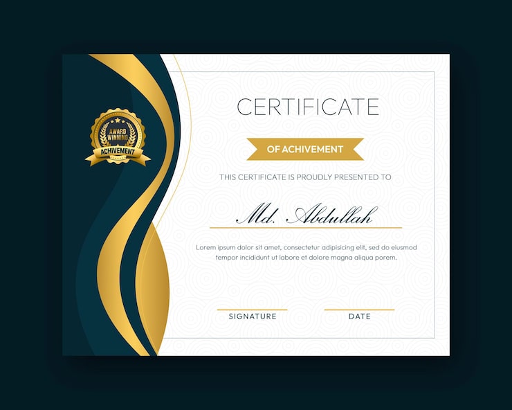 PSD gratuito modello di progettazione certificato moderno, creativo ed elegante