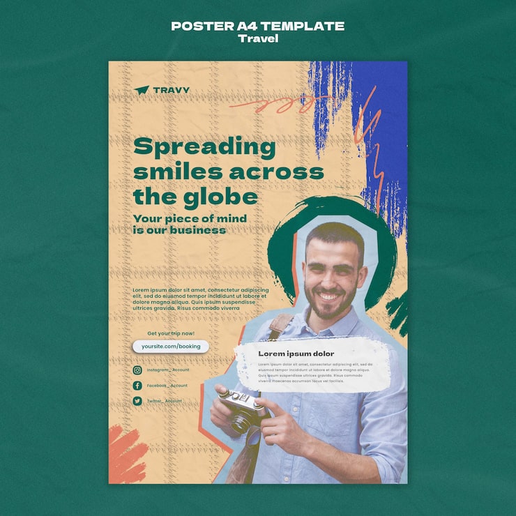 PSD gratuito modello di viaggio poster design piatto