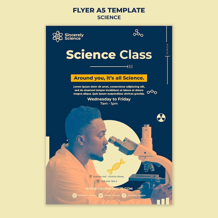PSD gratuito modello di volantino per lezione di scienze