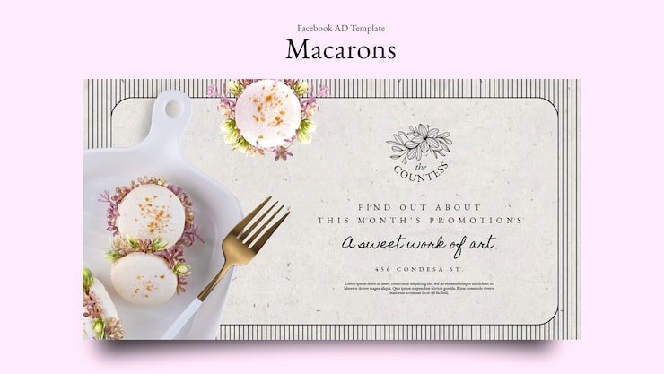 PSD gratuito modello facebook di macarons francesi