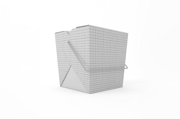 PSD gratuito modelo 3d de wireframe de una caja de comida china para llevar