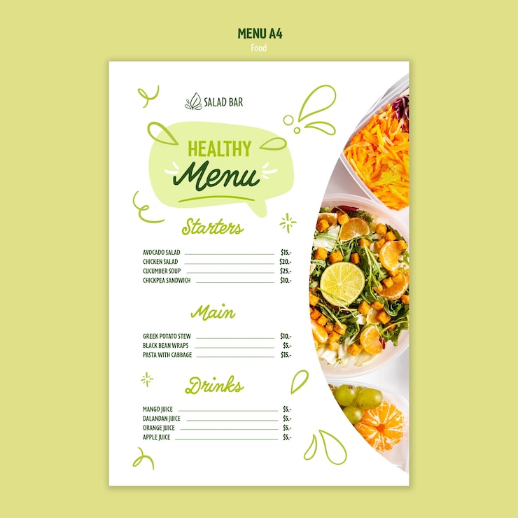 PSD gratuito modelo de menú de comida saludable