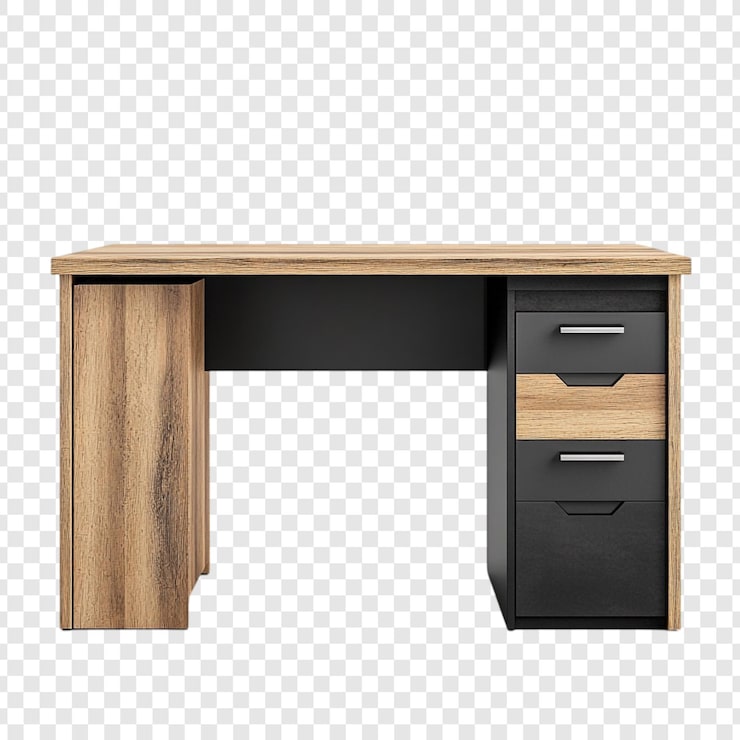 PSD gratuito moderno escritorio de madera con acentos y cajones negros un espacio de trabajo elegante y funcional