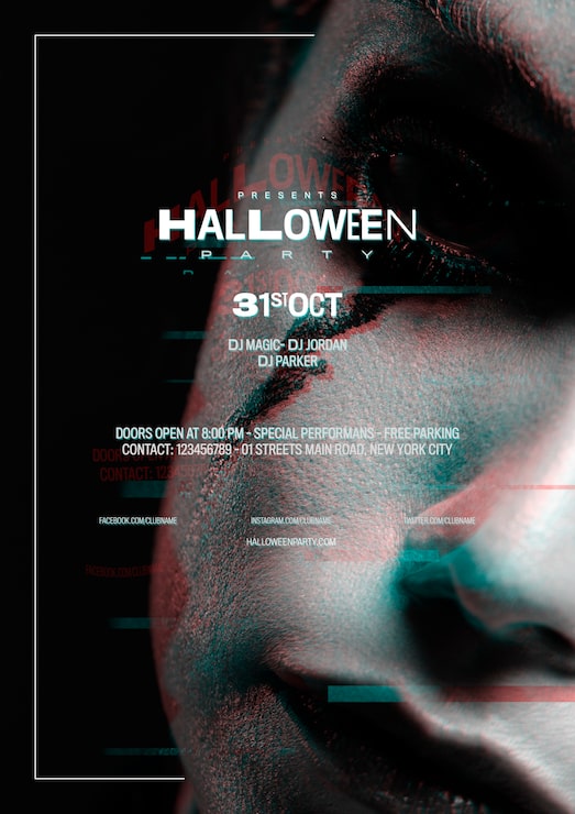 PSD gratuito mujer de primer plano con maquillaje de halloween y efecto de falla
