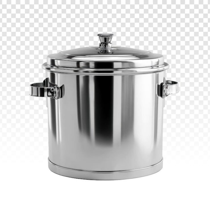 PSD gratuito olla de cocina de acero inoxidable brillante con tapa y asas